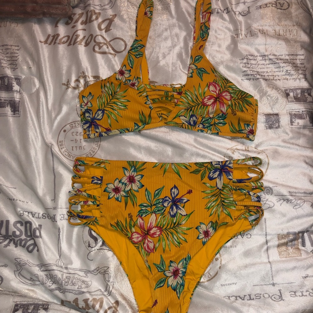Oramge floral bikini swimsuit